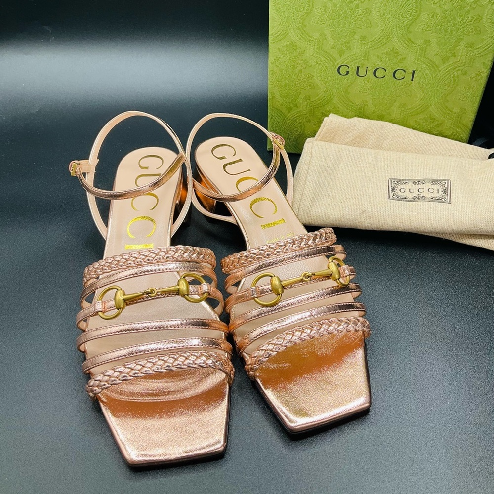 Gucci Women’s Nappa Silk Old Rose Sandals SIZE 38 NWB Model 645405 AUTHENTIC - Picture 1 of 9